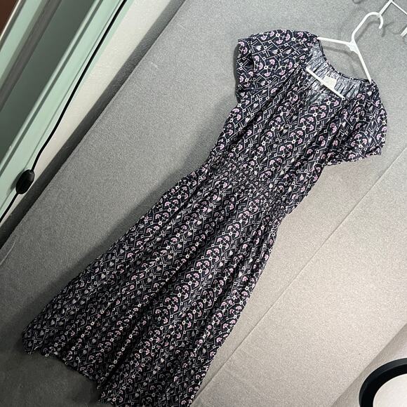 Destination 365 Printed Short-Sleeve Midi Dress with Smo Black Abstract Size XS - Picture 1 of 11
